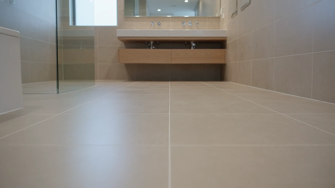 A slow walk through a finished bathroom, large-format tiled floor and walls